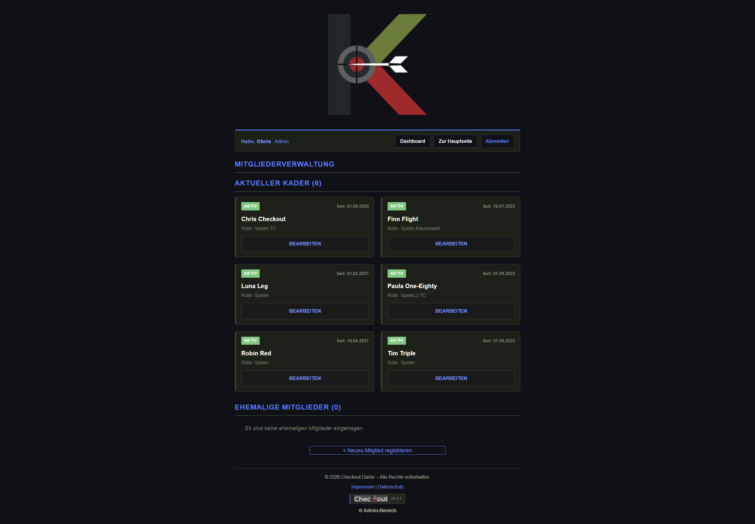 Spielerverwaltung ChecKout