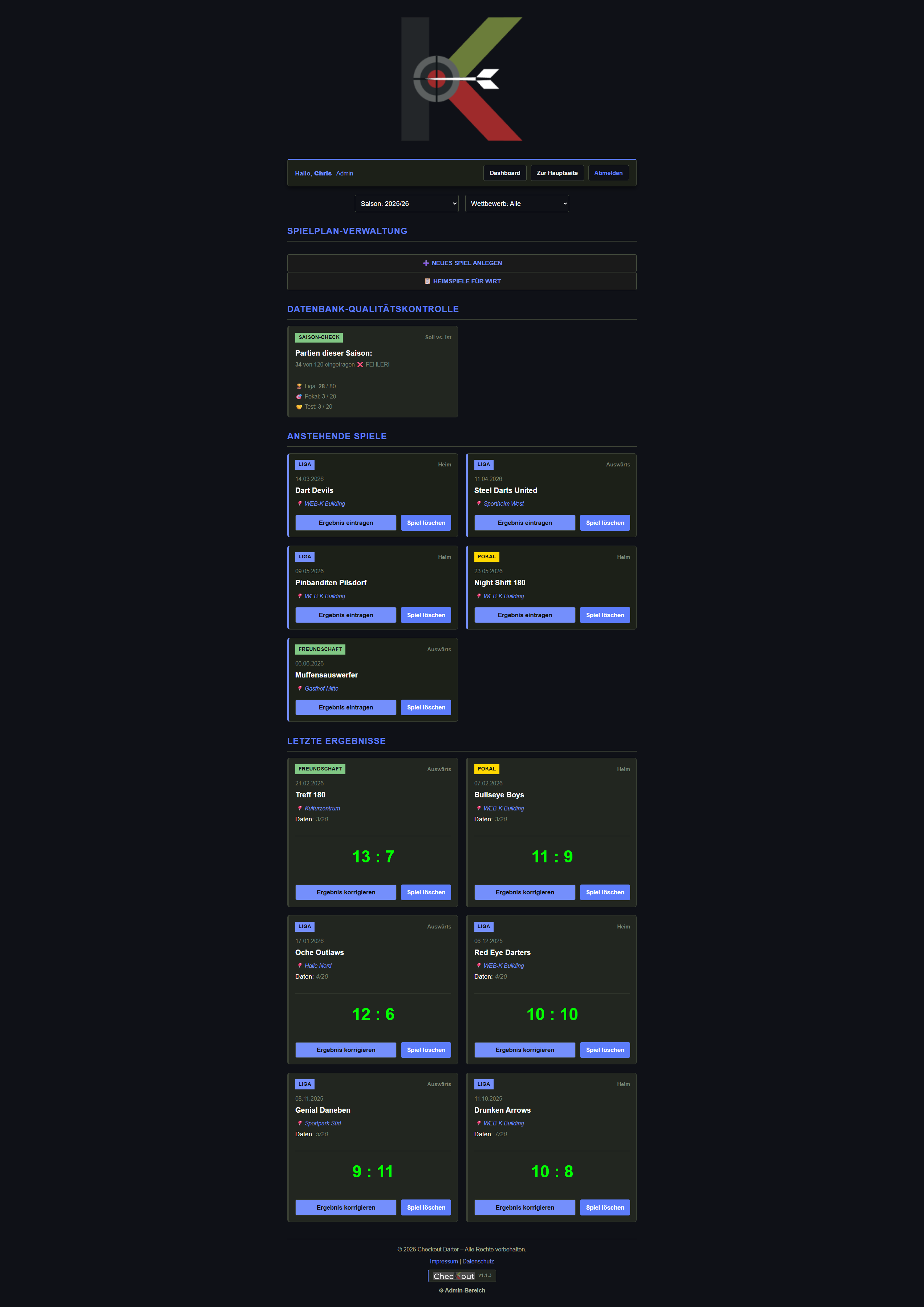 Spielplan-Verwaltung ChecKout