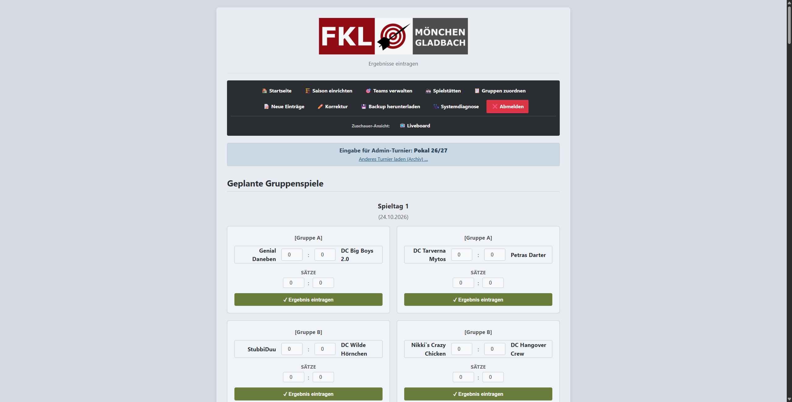 CupmaKer Ergebnisse eintragen